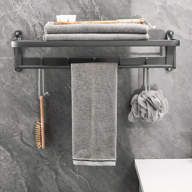 Gris Juego de accesorios de baño moderno de 6/7 piezas Estante para baño/Ganchos para bata/Toallero incluido Clearhalo