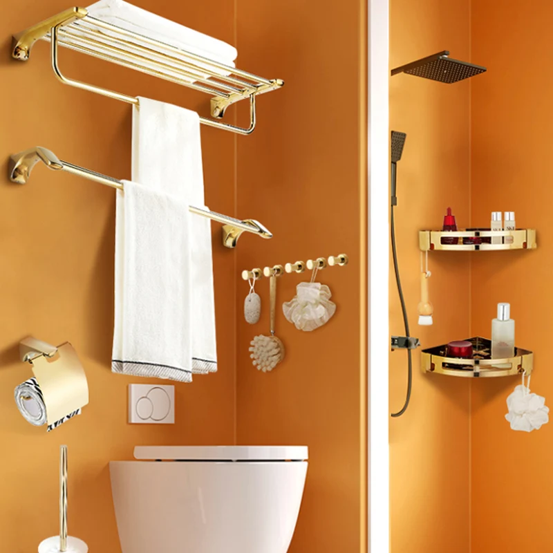 Hardware de baño tradicional, estante de baño dorado, kit de accesorios de baño Clearhalo