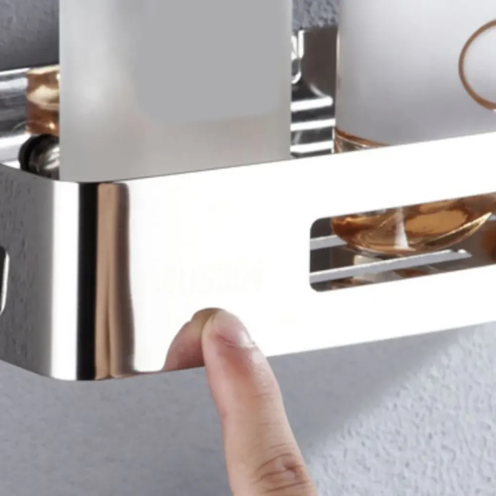 Juego de accesorios de baño de acero inoxidable moderno, estante de baño rectangular y triangular Clearhalo