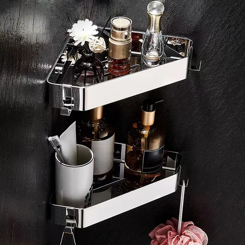 Juego de accesorios de baño de acero inoxidable de 2 piezas Estante de baño triangular de 11,8" de ancho Clearhalo