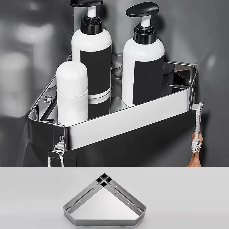 Juego de accesorios de baño de acero inoxidable de 2 piezas Estante de baño triangular de 11,8" de ancho Clearhalo
