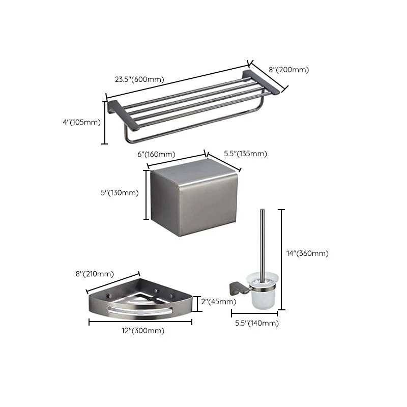 Juego de accesorios de baño de acero inoxidable tradicional gris Clearhalo
