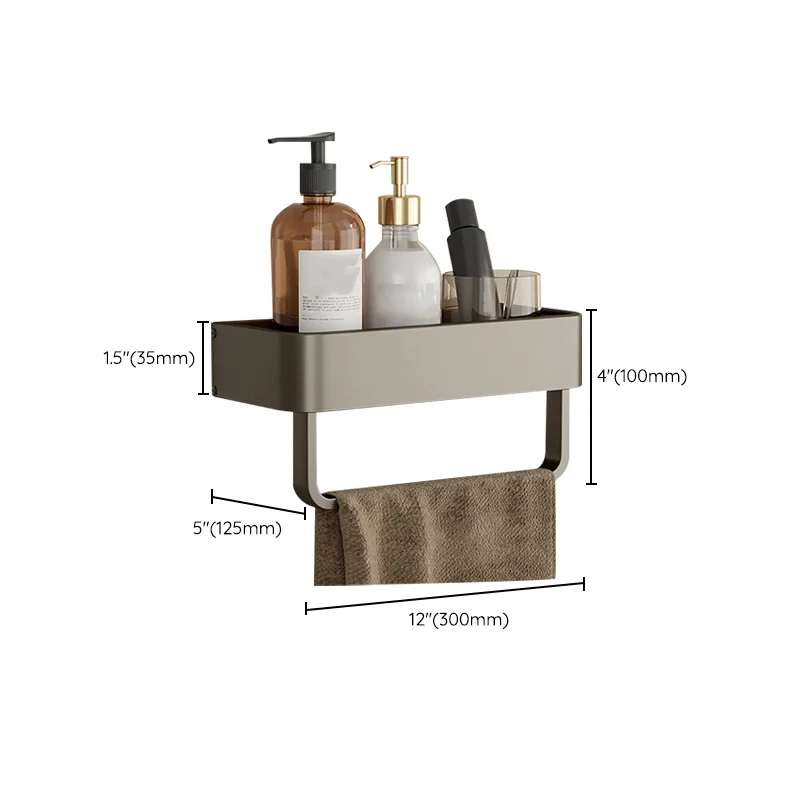 Juego de accesorios de baño de aluminio contemporáneo, estante de baño gris Clearhalo