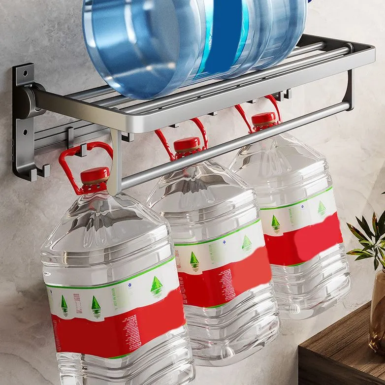 Juego de accesorios de baño de aluminio gris, estante de baño contemporáneo Clearhalo
