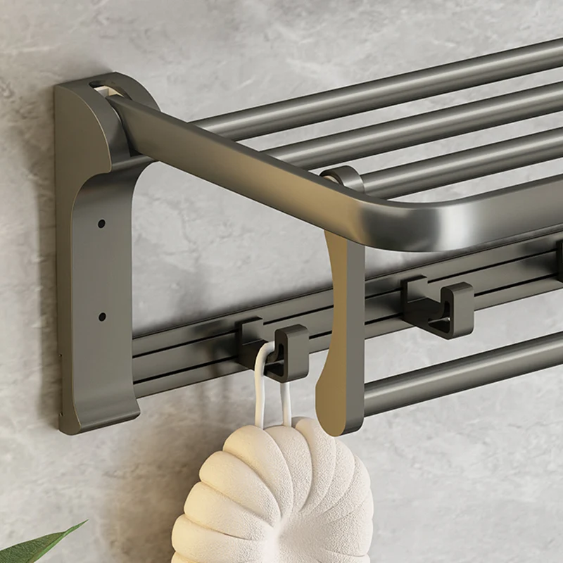 Juego de accesorios de baño de aluminio modernista, juego de baño de metal gris con toallero/estante de baño Clearhalo