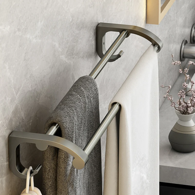 Juego de accesorios de baño de aluminio modernista, juego de baño de metal gris con toallero/estante de baño Clearhalo