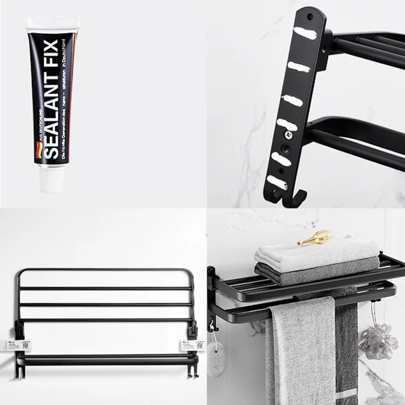 Juego de accesorios de baño de aluminio moderno, estante de baño negro mate, barra para toallas y soporte para papel Clear...