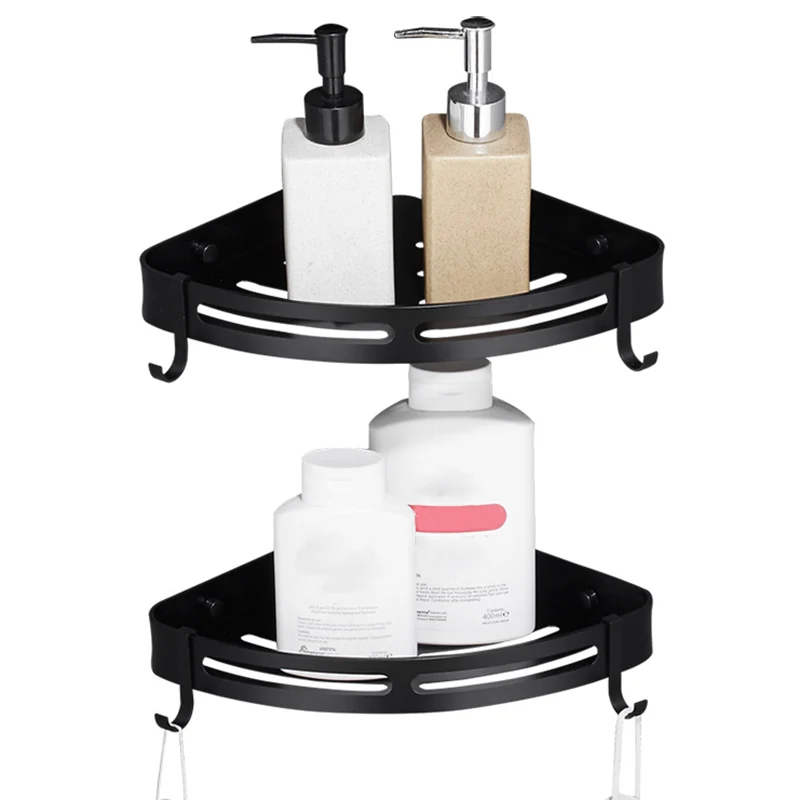 Juego de accesorios de baño de aluminio moderno, estante de baño negro/plateado Clearhalo