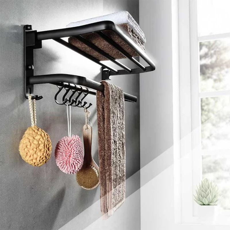 Juego de accesorios de baño de aluminio moderno, juego de accesorios de baño negros Clearhalo