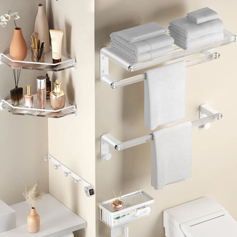 Juego de accesorios de baño blanco Juego de baño de metal y acrílico con estante para baño/ganchos para bata Clearhalo