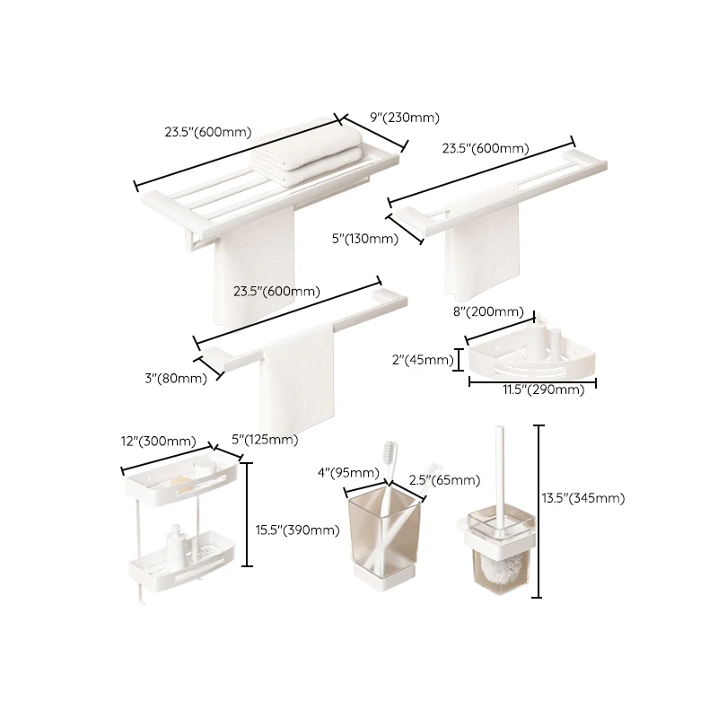Juego de accesorios de baño blanco moderno Juego de herrajes para baño de acero inoxidable Clearhalo