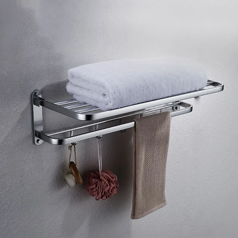 Juego de accesorios de baño contemporáneo en aluminio con toallero/estante para baño Clearhalo