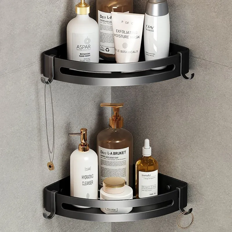 Juego de accesorios de baño contemporáneo con acabado negro y estante para baño/toallero Clearhalo
