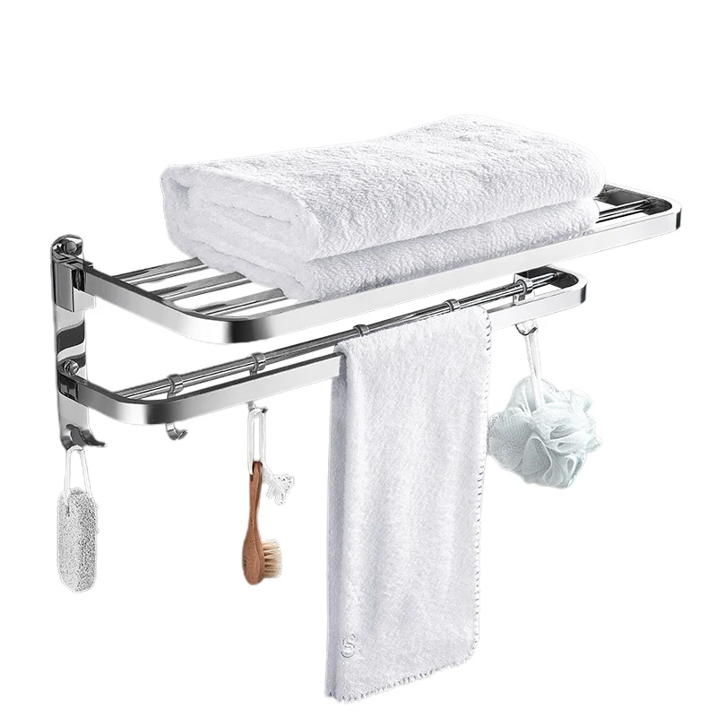 Juego de accesorios de baño contemporáneo de cromo pulido con barra para toallas y estante para baño Clearhalo