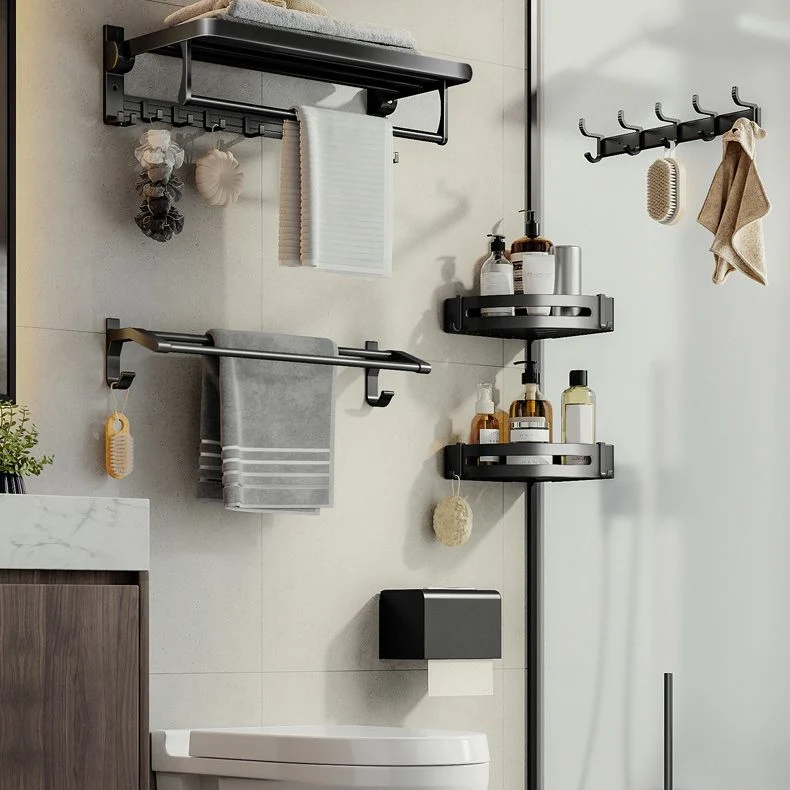 Juego de accesorios de baño contemporáneo, juego de baño negro mate con ganchos para bata/barra para toallas Clearhalo
