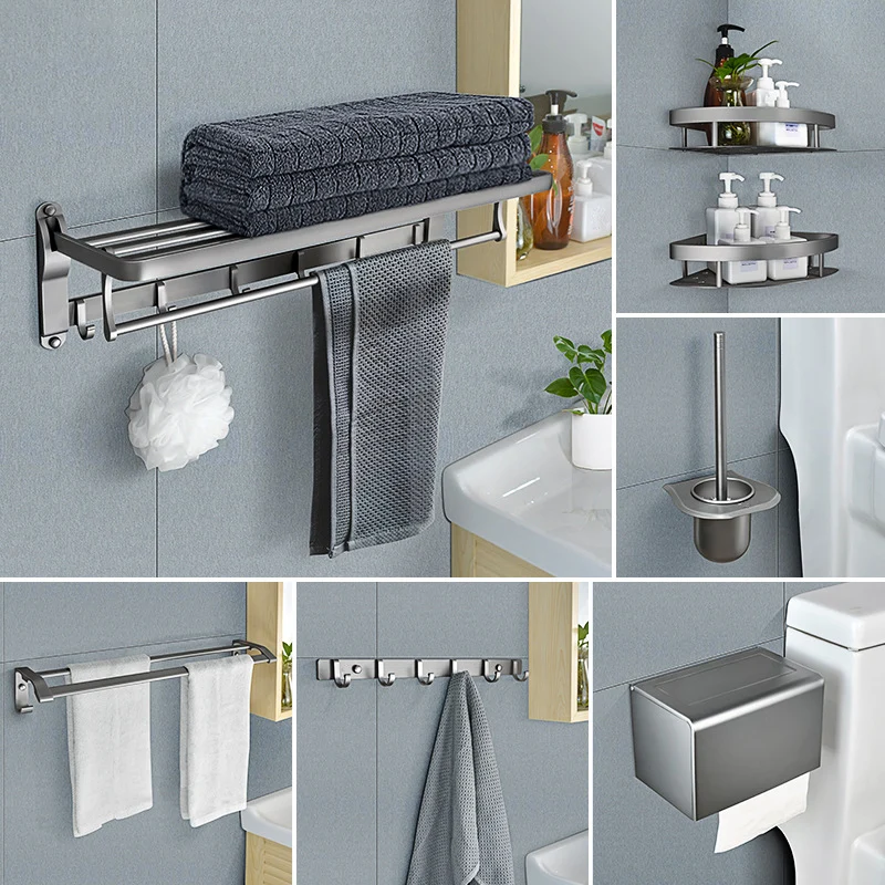 Juego de accesorios de baño contemporáneo de metal de 5 piezas con estante para bañera Clearhalo