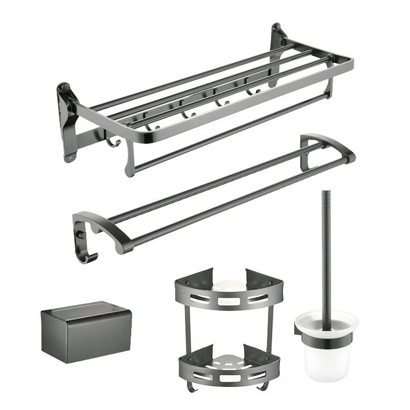 Juego de accesorios de baño contemporáneo de metal de 5 piezas con estante para bañera Clearhalo
