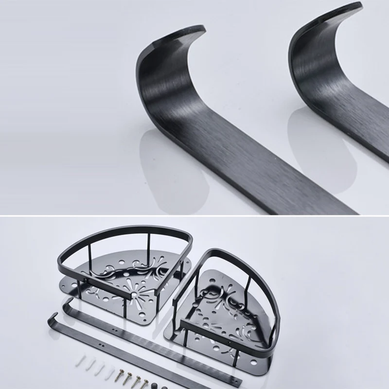Juego de accesorios de baño contemporáneo de 8 piezas, estante de baño negro mate/portapapeles/ganchos para bata Clearhalo