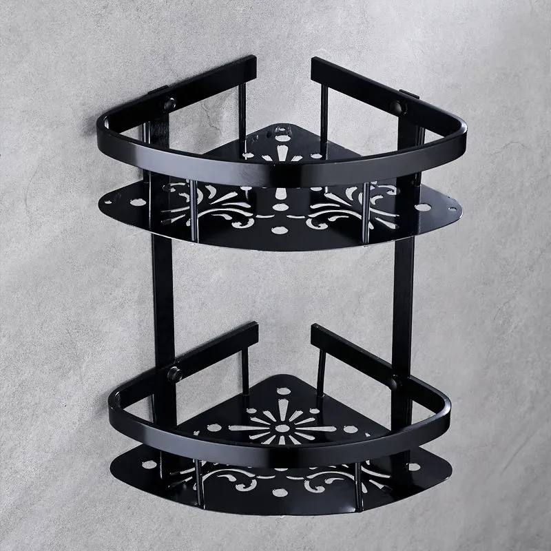 Juego de accesorios de baño contemporáneo de 8 piezas, estante de baño negro mate/portapapeles/ganchos para bata Clearhalo