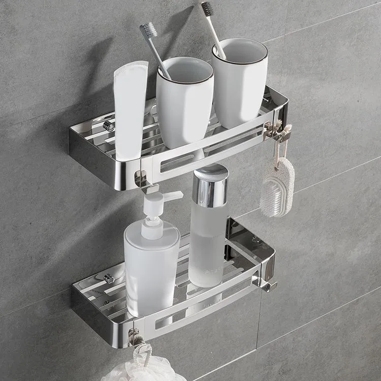 Juego de accesorios de baño contemporáneo de 2/3 piezas, estante de baño geométrico en acero inoxidable Clearhalo