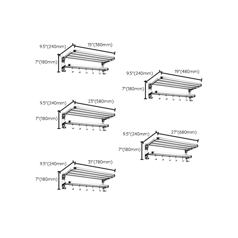 Juego de accesorios de baño contemporáneos en acero inoxidable, ganchos para batas/barra para toallas cromadas Clearhalo