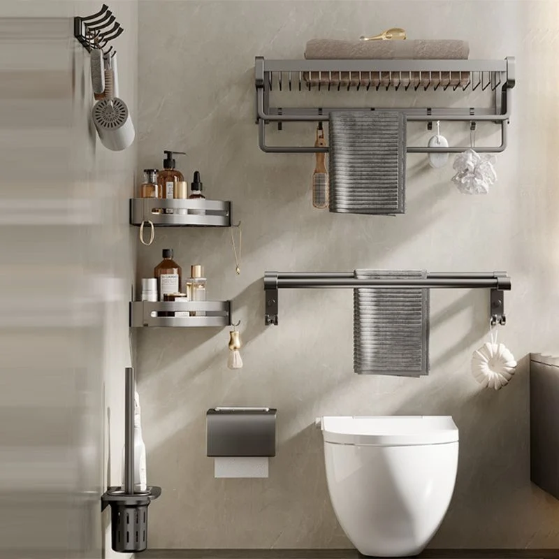 Juego de accesorios de baño contemporáneos en aluminio inoxidable, ganchos para batas y barra para toallas, color gris mat...