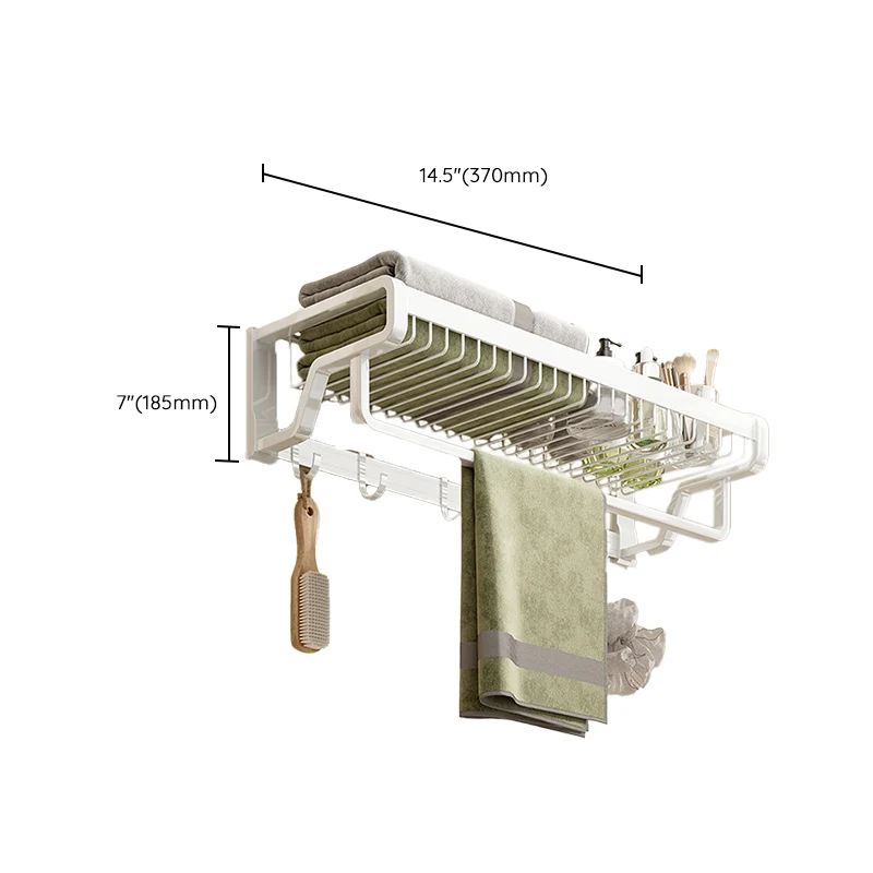 Juego de accesorios de baño contemporáneos, ganchos para batas/estante de baño de aluminio inoxidable blanco mate Clearhalo