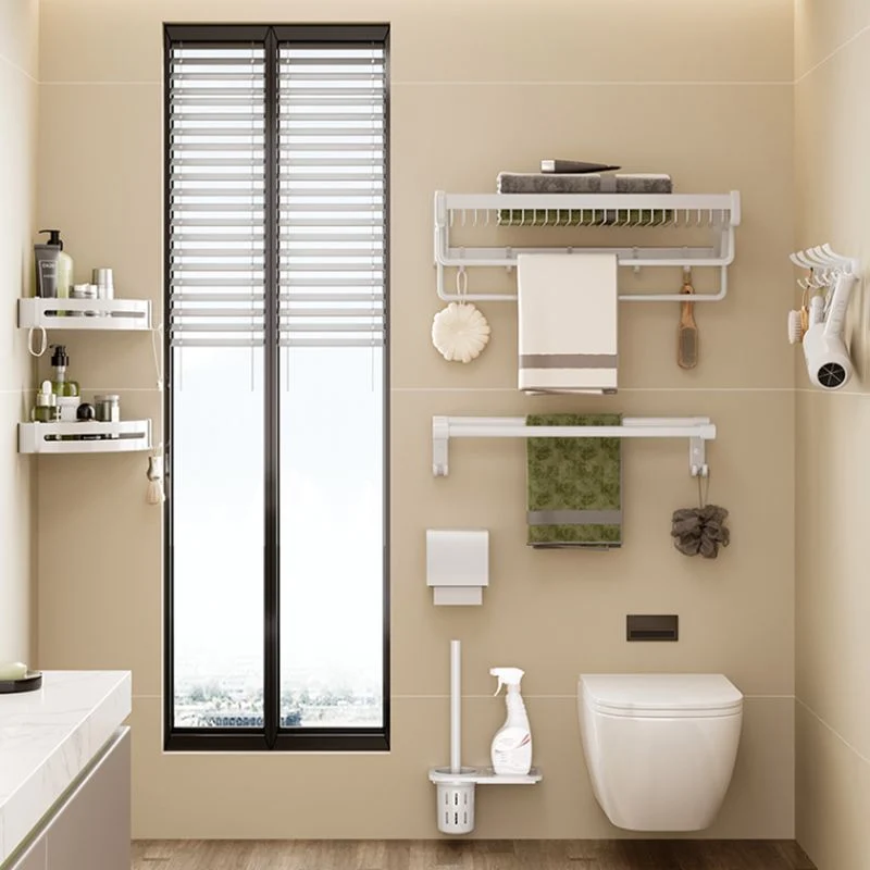 Juego de accesorios de baño contemporáneos, ganchos para batas/estante de baño de aluminio inoxidable blanco mate Clearhalo