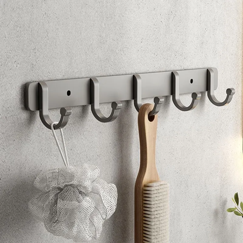 Juego de accesorios de baño contemporáneos grises, estante para baño/toallero y ganchos para bata incluidos Clearhalo