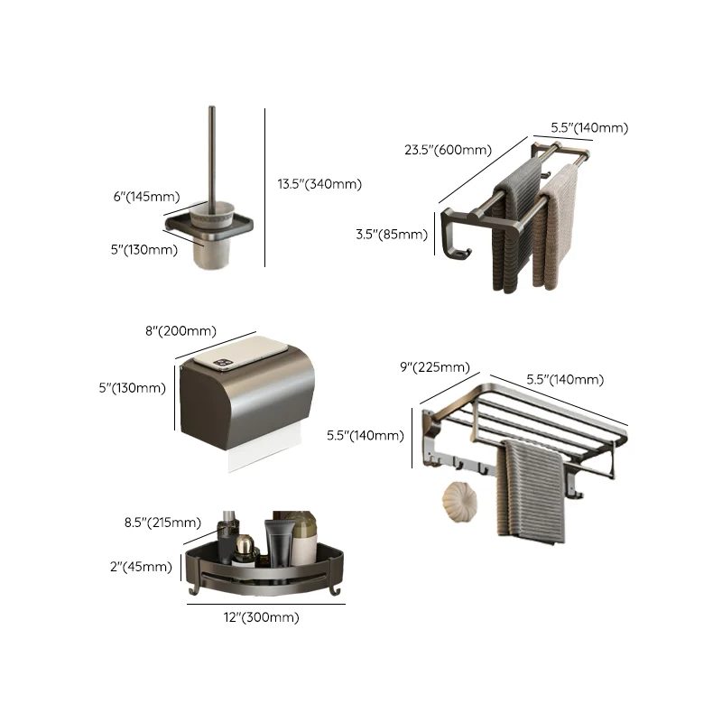 Juego de accesorios de baño contemporáneos Kit de accesorios de baño de aluminio gris Clearhalo