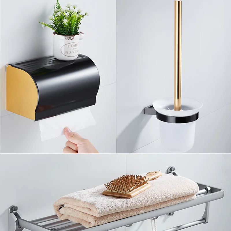 Juego de accesorios de baño contemporáneos de 6 piezas, estante para baño/toallero, soporte de papel incluido Clearhalo