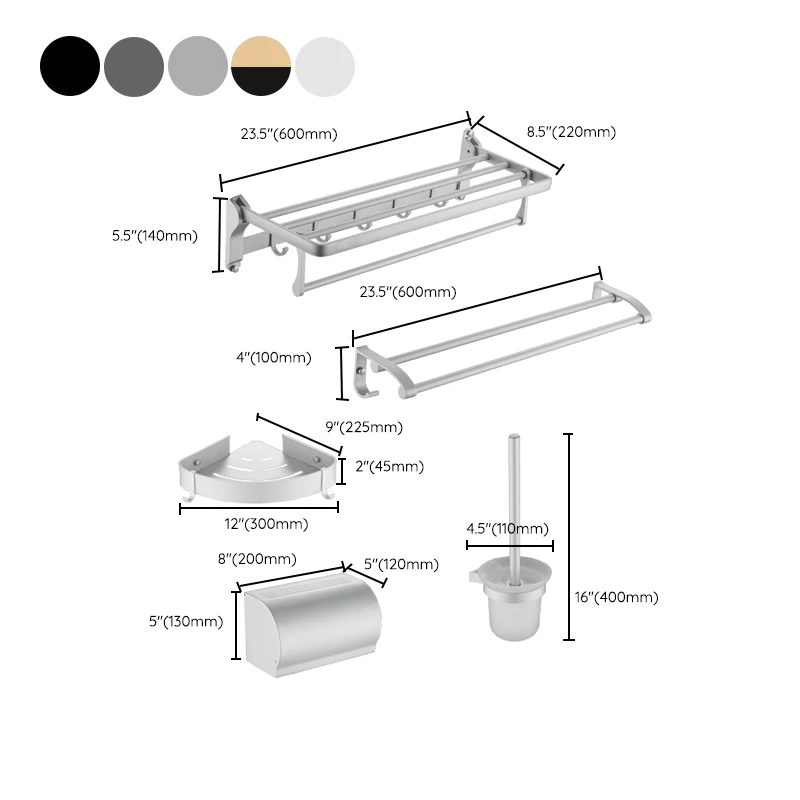Juego de accesorios de baño contemporáneos de 6 piezas, estante para baño/toallero, soporte de papel incluido Clearhalo
