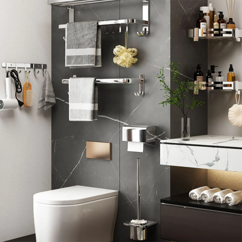 Juego de accesorios de baño cromados contemporáneos Juego de baño de cromo pulido en acero inoxidable Clearhalo