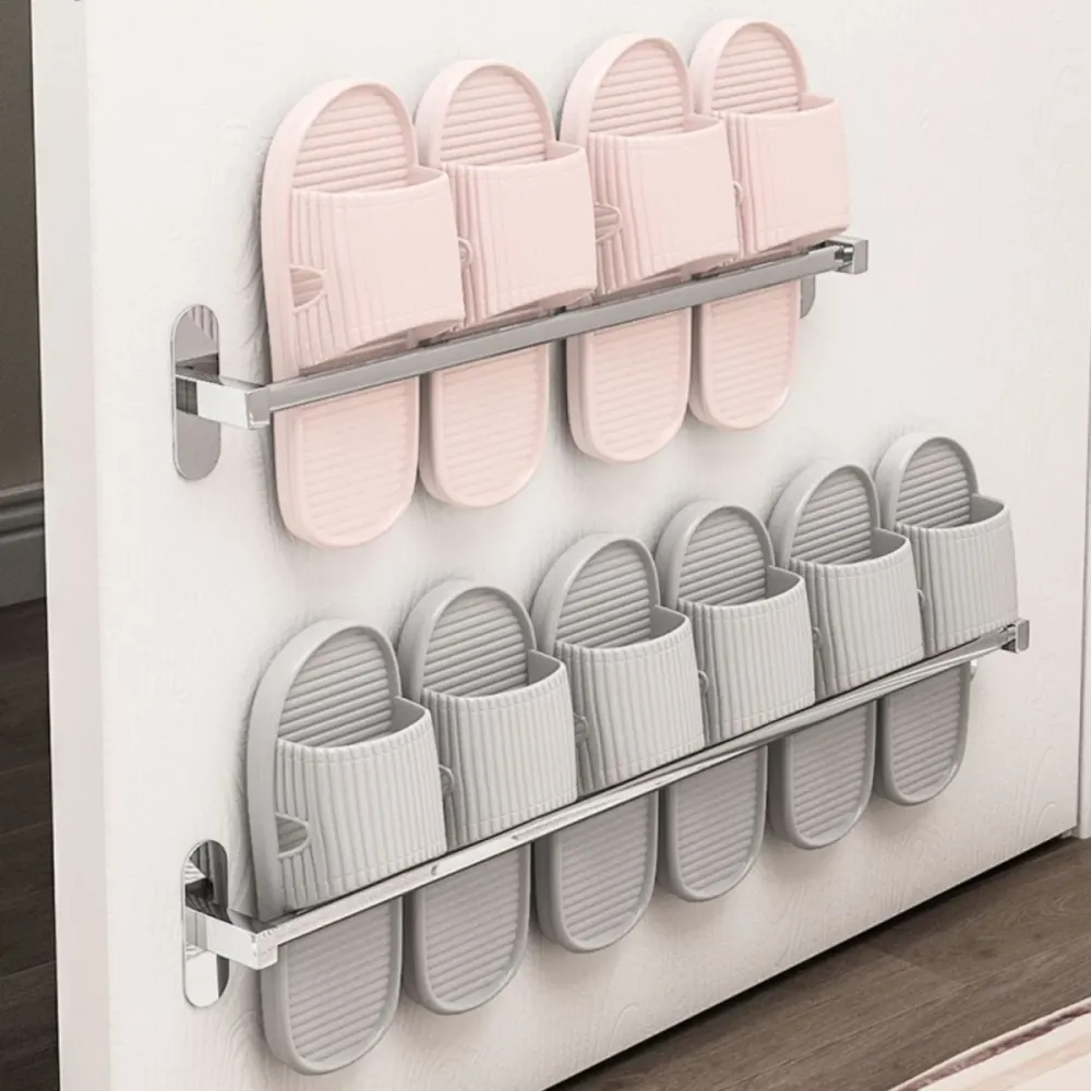 Juego de accesorios de baño cromados modernos con soporte para zapatillas de acero inoxidable de 2 piezas Clearhalo