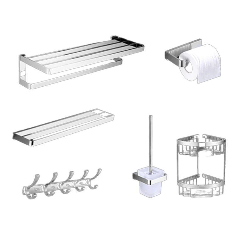 Juego de accesorios de baño de cromo pulido Kit de accesorios de baño moderno de latón Clearhalo