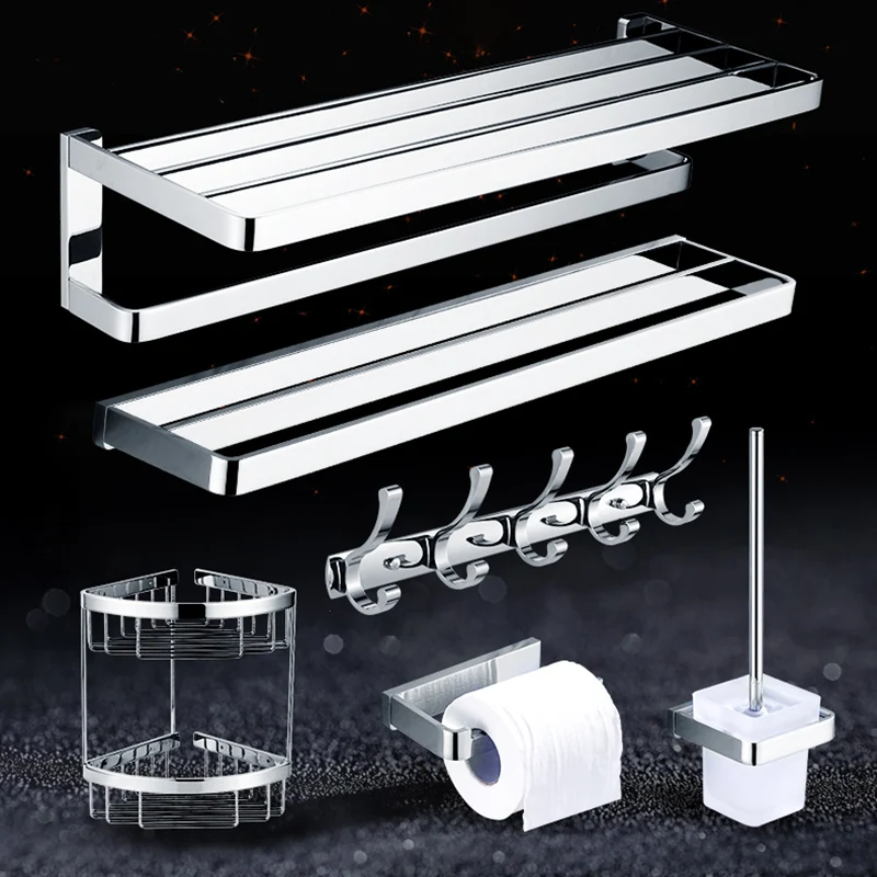 Juego de accesorios de baño de cromo pulido Kit de accesorios de baño moderno de latón Clearhalo