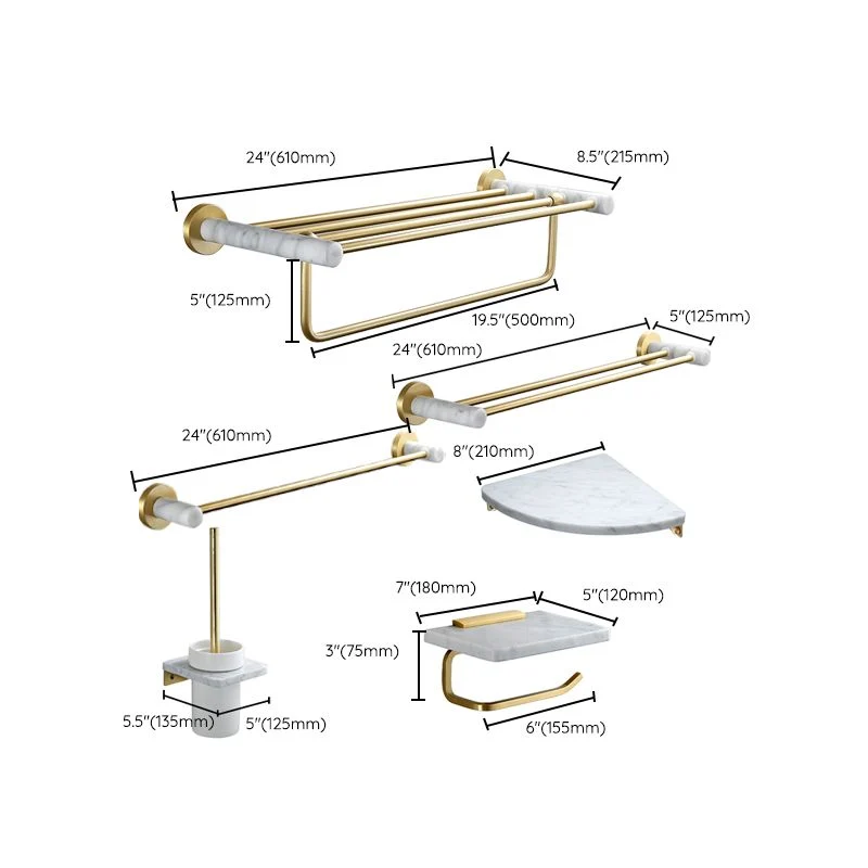 Juego de accesorios de baño dorados modernos, kit de accesorios de baño de latón y mármol Clearhalo