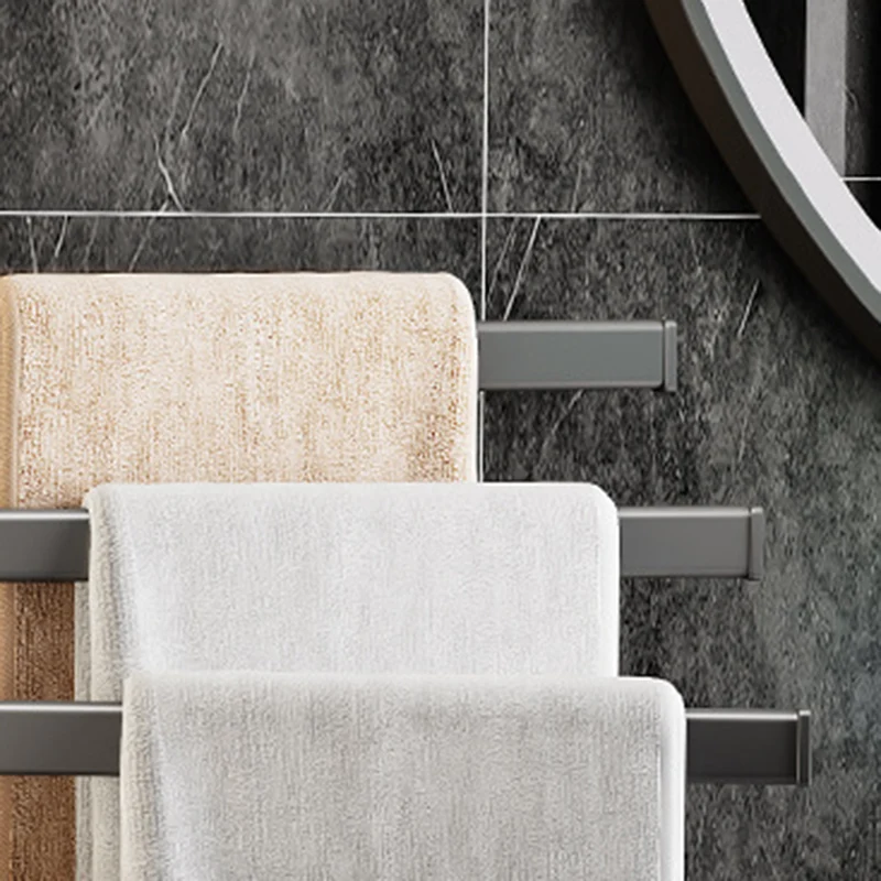 Juego de accesorios de baño gris contemporáneo, barra para toallas de aluminio Clearhalo