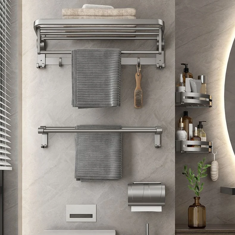 Juego de accesorios de baño gris contemporáneo, estante para baño/barra para toallas, juego de baño incluido Clearhalo