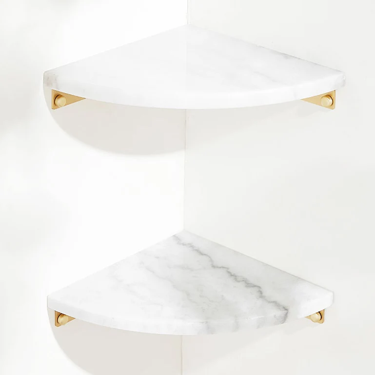 Juego de accesorios de baño de latón con estante de baño de mármol de 2 piezas en blanco/verde Blanco Clearhalo