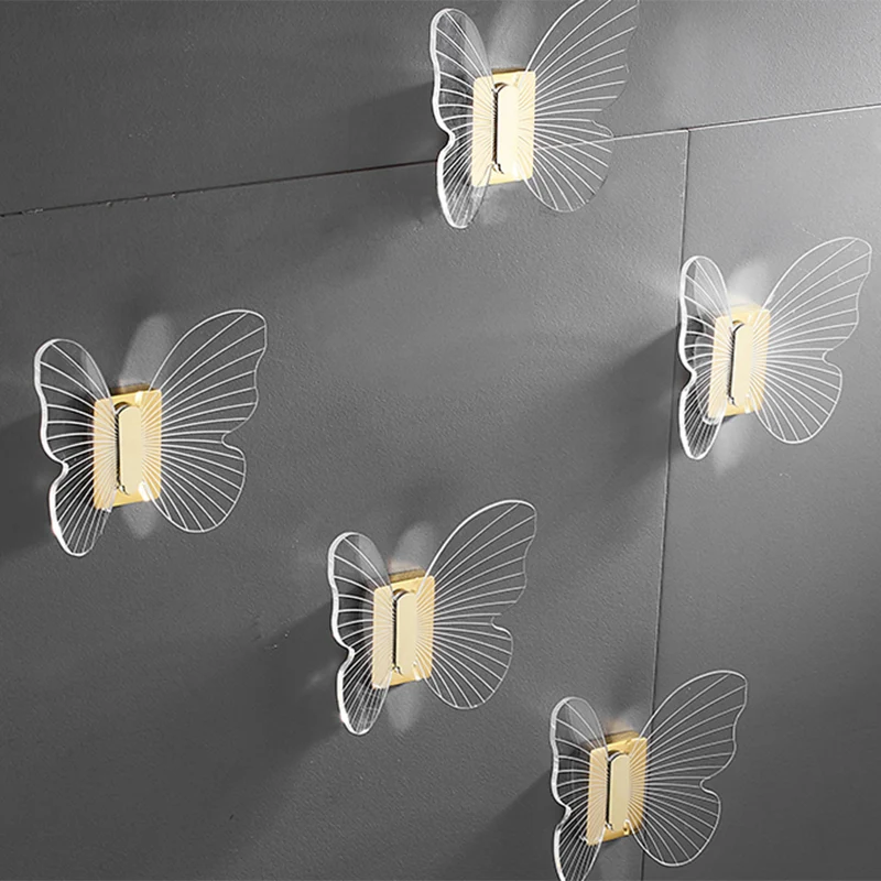 Juego de accesorios de baño de latón moderno, ganchos para batas con temática de mariposa acrílica Clearhalo