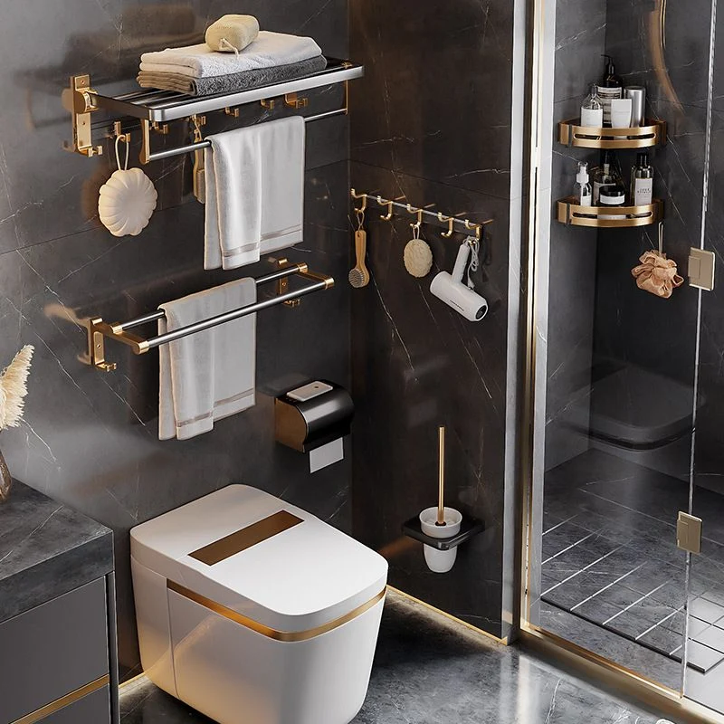 Juego de accesorios de baño de latón y negro, estante de baño moderno de acero inoxidable, barra para toallas y soporte pa...