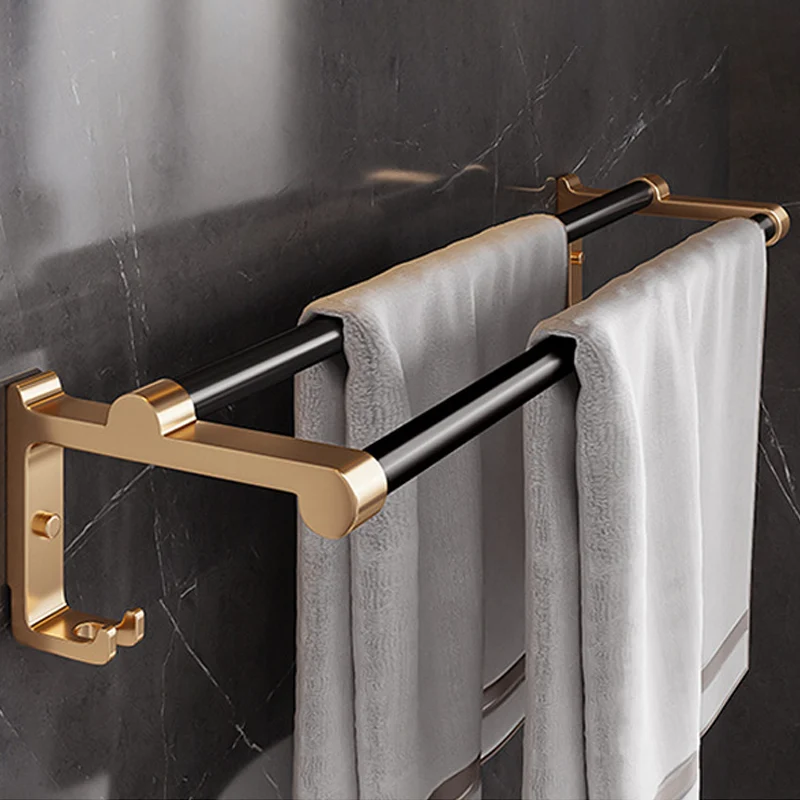 Juego de accesorios de baño de latón y negro, estante de baño moderno de acero inoxidable, barra para toallas y soporte pa...