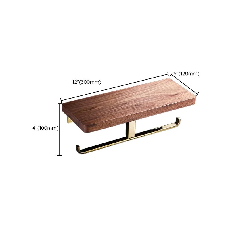 Juego de accesorios de baño de latón pulido, juego de baño de metal y madera con estante para baño/barra para toallas Clea...