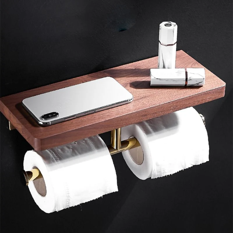 Juego de accesorios de baño de latón pulido, juego de baño de metal y madera con estante para baño/barra para toallas Clea...