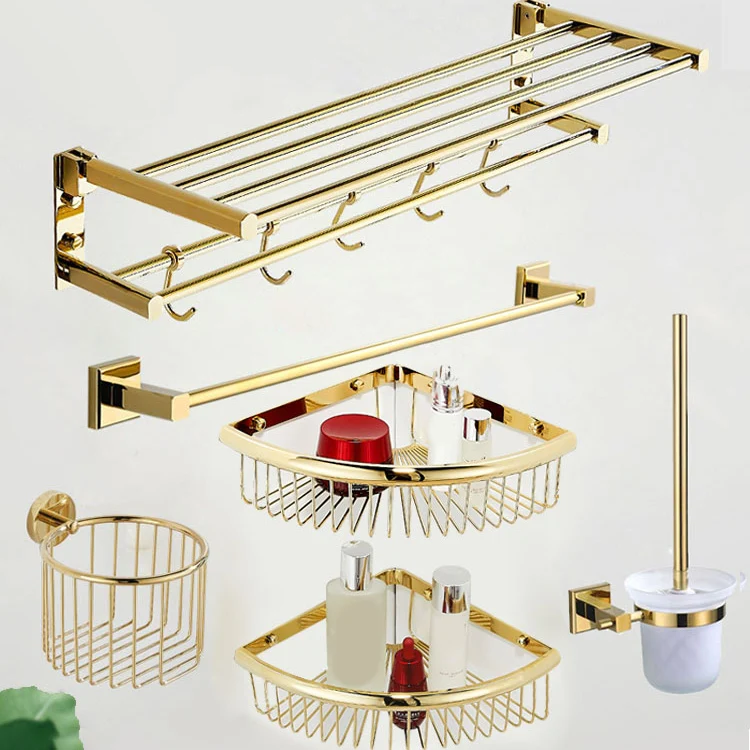 Juego de accesorios de baño de latón tradicional Herrajes de baño de metal pulido Clearhalo
