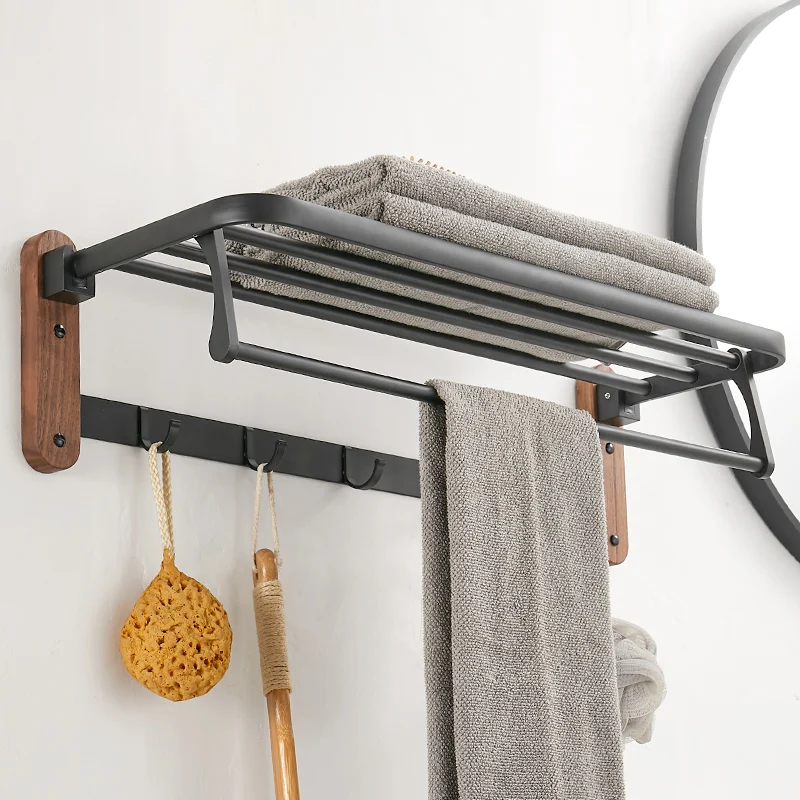 Juego de accesorios de baño de madera maciza, herrajes de baño de metal plegables Clearhalo