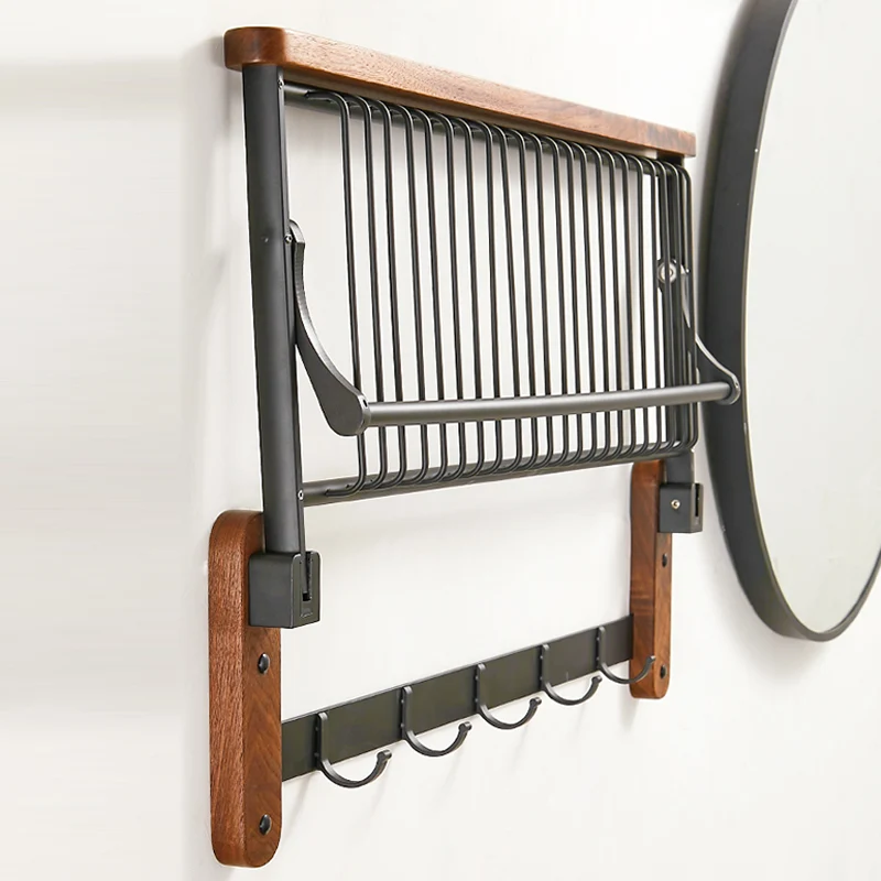 Juego de accesorios de baño marrón nogal Juego de accesorios de baño plegable de metal Clearhalo