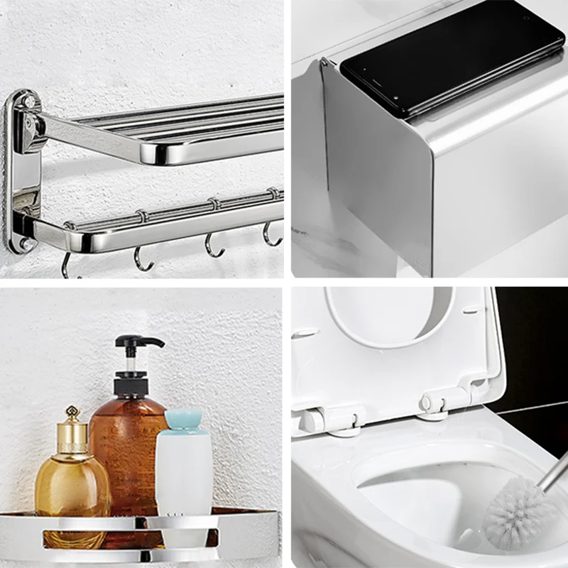 Juego de accesorios de baño de metal con montaje de taladro y tornillo, color plateado Clearhalo