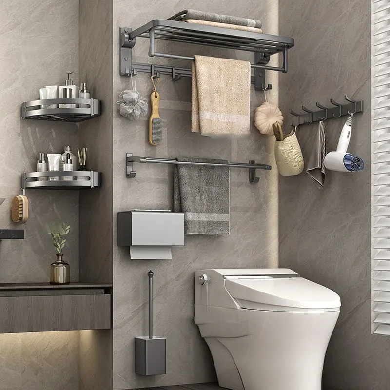 Juego de accesorios de baño de metal gris, juego de accesorios de baño moderno, antioxidante Clearhalo